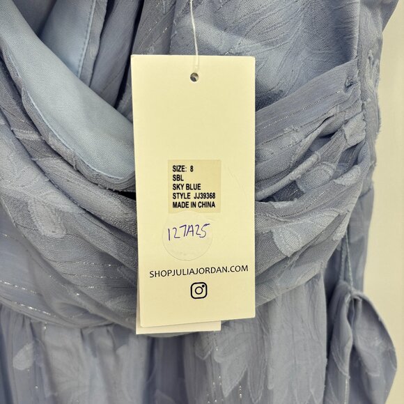 Julia Jordan Womens Surplice Side-Tie Puff Sleeve Lace Midi Dress Sky Blue 8 NWT - Picture 8 of 8